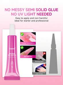 NEW No Need UV Lamp Semi Solid Gel Nail Glue For Press On Nails Tips 5-10S Fast Drying Long Lasting Fake Acrylic Nails Glue Gel NO YELLOWING And WHITTEN - 無色 - 查看 2