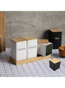 Conjunto de 3 peças de latas quadradas de chá com tampa de bambu/ferro para armazenar chá, grãos de café, doces, petiscos, latas de armazenamento, latas de armazenamento multifuncionais, estilo simples, adequado para Natal/Ano Novo/Ação de Graças/uso diário, pode ser dado como presente para familiares e amigos, o melhor presente para amantes da cozinha de volta às aulas