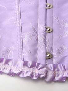 女士束胸露脐上衣，花卉提花蕾丝系带荷叶边束身胸衣，度假上衣，夏季上衣 - 紫色 - 查看 4