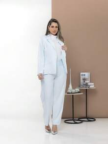 Women's Blazer And Tailored Pants Set - Baby Blue - View 3