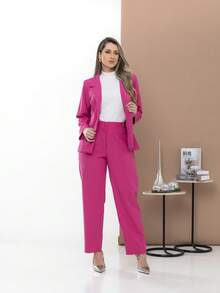 Women's Blazer And Tailored Pants Set - Hot Pink - View 1