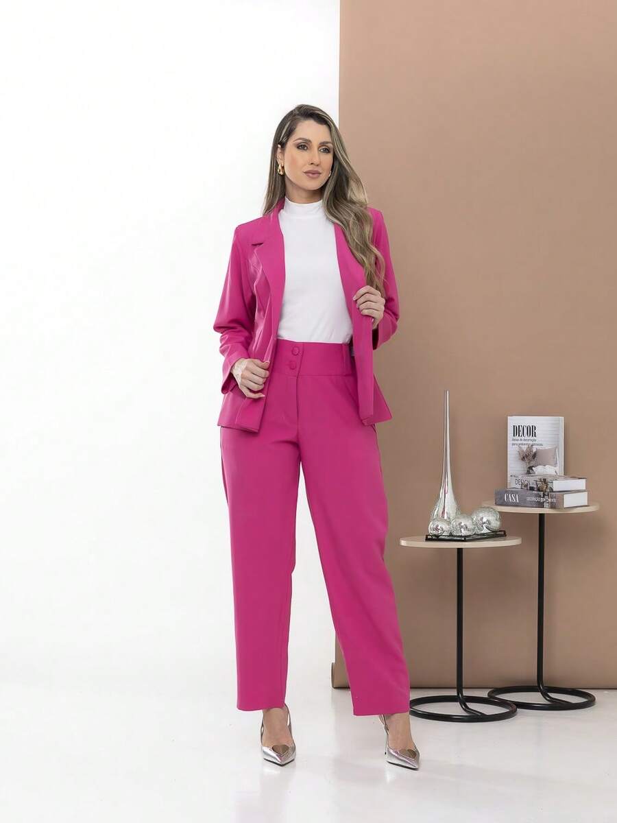 Women's Blazer And Tailored Pants Set - Hot Pink - View 1
