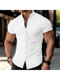 Camisa Social Masculina Manga Curta Gola Padre Slim Premium