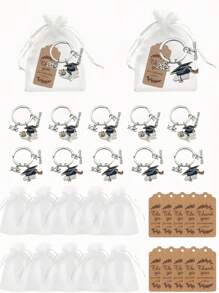 Set de 3/15 llaveros de graduación 2025, con llavero con patrón de birrete, etiqueta de agradecimiento y bolsa de organza blanca, recuerdos de fiesta de graduación, decoración para la fiesta de graduación, apropiado para recuerdo de graduación, regalo de graduación, ceremonia de graduación, decoración navideña