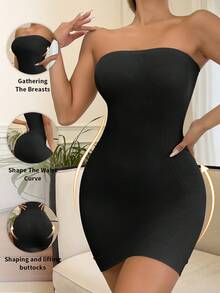 Formende nahtlose Unterkleid für Damen, Taillenformung & Bauchkontrolle, rückenfreie & körpernahe Passform - Schwarz - Übersicht 1