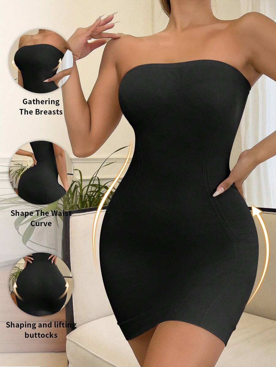 Formende nahtlose Unterkleid für Damen, Taillenformung & Bauchkontrolle, rückenfreie & körpernahe Passform - Schwarz - Übersicht 1