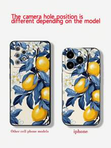 1 pieza Funda transparente reforzada y a prueba de caídas para teléfono con borde recto y perforado, estampado floral y de árbol de limón colorido
