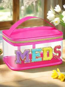 Fashion Transparent PVC Cosmetic Bag, 7 Color Options, MEDS Makeup Bag - With Handle Transparent PVC Travel Medicine Storage Bag, Waterproof Nylon Zipper Toiletry Bag, Medicine Storage Bag, Suitable For Patients And Nurses