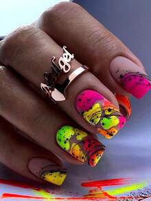 24pcs Summer Multicolor Middle Square Press On Fake Nails Supplier - Multicolor - View 1