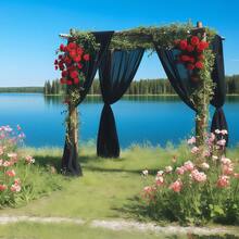 黑色婚礼拱门布，尺寸75厘米/160厘米 x 600厘米/800厘米，透明薄纱背景，适用于婚礼仪式、派对天花板装饰。