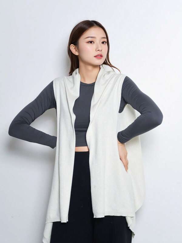 Chaleco holgado casual de mujer con bajo asimétrico de unicolor
