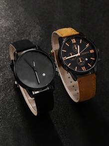 4/2pcs Luxury High-End Men's Quartz Watch, Zinc Alloy Strap And Leather Strap, Perfect Gift For School, Graduation Ceremony Or Any Occasion, Perfect For Brothers To Wear, Ideal Gift For Men - Suitable For Various Occasions To Wear