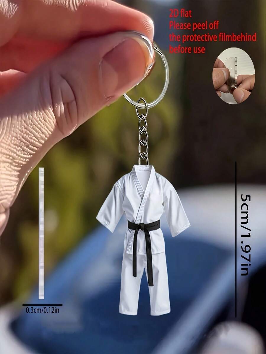 Llavero de cinturón negro de Taekwondo plano 2D, decoración acrílica para el Día de la Madre, el Día del Padre, el Ramadán, el espejo retrovisor del automóvil, accesorios creativos para el interior del automóvil, mochila de mujer, llavero, decoración para el hogar, cocina, bolso y llavero de múltiples funciones - regalo perfecto para ocasiones festivas con creatividad, no es un llavero de aleación de zinc con patrón deportivo de dibujos animados 3D, bohemio de todas las temporadas - Blanco y Negro - Ver 1
