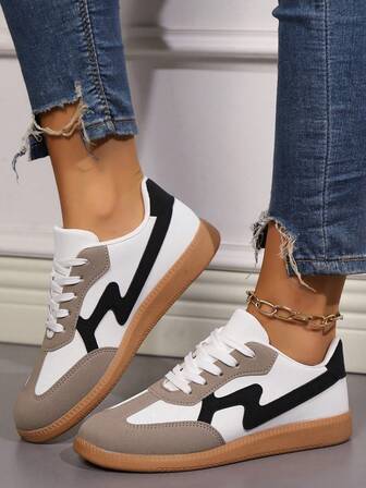 女士春/秋休闲运动鞋，复古风格厚底系带厚底鞋