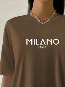 Camiseta Feminina Milano Italy Blogueira Camisa Estampada Algodão - Marrom - Visão 2