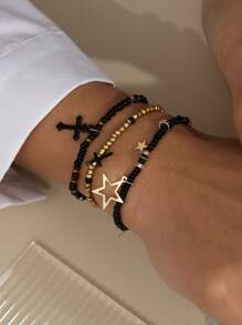 3pcs/Set Star Cross Bead Bracelets Suit For Women, Everyday Wear