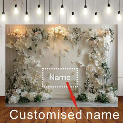 1pc Customizable Name My First White Background White Cross Floral Design Personalized Baptism Name Customization For Wedding Babyshower Birthday Etc Background Decoration Banner Vinyl,Multi-Functional,Durable,Ornamental,Reusable,Exquisite,Stylish,High-Quality,Colorful,Modern,Custom,Personalized,Unique,Ideal Gifts For Him,Ideal Gifts For Her,Boyfriend,Dad,Girlfriend,Mom,Family,Friends,Tea Room,Home,Garden,Office,For Anniversaries,For Valentine's Day,For Mother's Day,For Birthdays,For Father's Day,For Graduation,For Weddings,For Housewarming,Home Decor,Customized Banners & Pennants