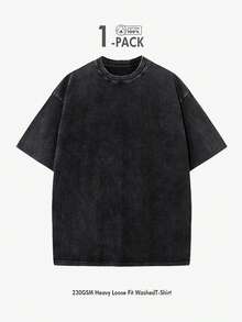 Daily Gifts,2025 Soft Vintage Wash Tee -2025 Spring Essential Unisex Tee, 1 Piece Set - Soft Washed Multiple Colors Unisex Shirt For Daily Outfit & Thoughtful Gifting | 100% Cotton 2025 Spring Collection(1-Pack Breathable Basics) - 黑色 - 查看 2
