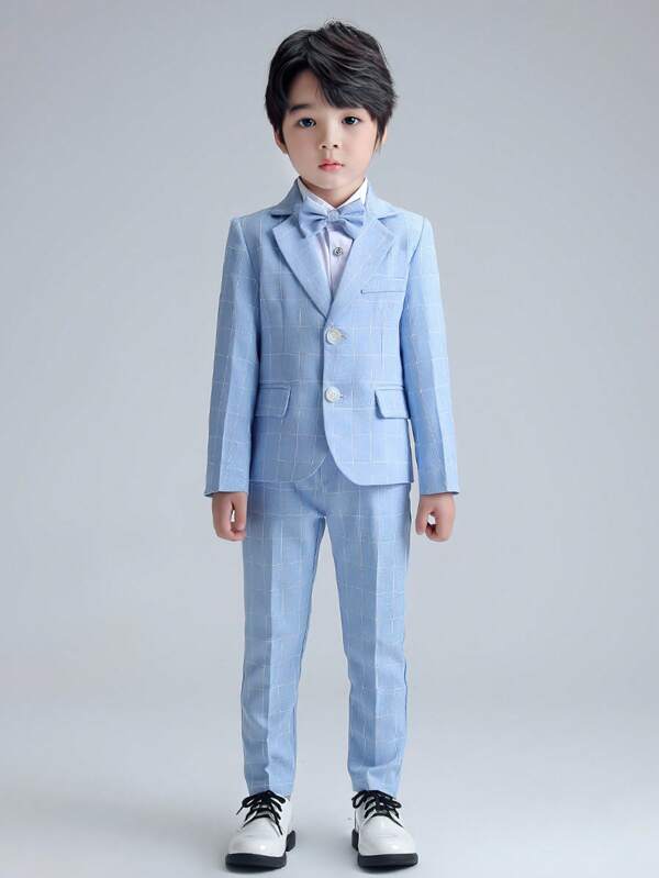 New Young Boys' Suit Formal Outfit, Includes Blazer, Pants And Bow Tie, For Performance, Piano Recital, Wedding, Pageant