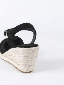 Women's Fashion Thick Sole High Heel Spring/Fall Shoes, Hollow Out Lace-Up Slingback Sandals With Cross Strap, Round Toe Large Size Platform Wedge Heel Comfortable Casual - Black - View 7