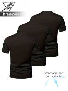 3pcs Men's Casual V-Neck T-Shirts, Soft & Comfortable Fabric, Breathable, Solid Color Versatile, Suitable For Summer Outing, Gathering, Sport Exercise