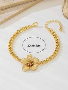 1 buah Gelang Kaki Liontin Bunga 5 Kelopak Rantai Tebal Berlapis Emas untuk Wanita - Yellow Gold - View 6