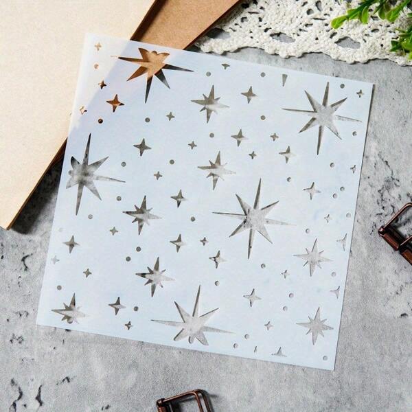1pc, Dazzling Stars Stencil, Artistic Romantic Style, Plastic DIY Wood Wall Decor, Furniture Fabric Stencilling, Crafts, Home Decor, Office Supplies, School Art Supplies, Leaky Painting Template