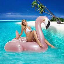 1 pieza Flotador inflable con diseño de flamenco rosa de PVC para piscina/playa - Rosa - Ver 5