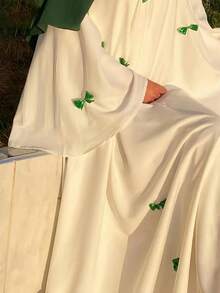 Bow Decor Round Neck Abaya Robe Eid Spring - Green - View 5