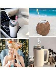 2/4/6/12 件可重复使用替换吸管，适用于 40 盎司探险玻璃杯，带清洁刷的塑料吸管，适用于 30 盎司杯水壶，学校用品 - 彩色 - 查看 11