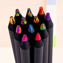 12 Stücke Schwarze Holz Sternenhimmel 7 Farben Regenbogen Farbstifte, Schüler Malregenbogen Stifte, Regenbogengradienten Stifte mit Anti-Staub Design und über 2mm dickem Minen, magische Farbwechsel Buntstifte für den Schulstart