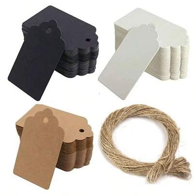 100 قطعة / عبوة + 20 متر حبل ، بطاقات هدايا من الورق كرافت فارغة للتعليق