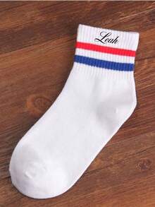 1Pair Medium-Length Couple Socks Korean Chinese Socks Korean Style Academic Style Versatile Two-Bar Black And White Autumn And Winter Socks Personalized Text Photo Customization