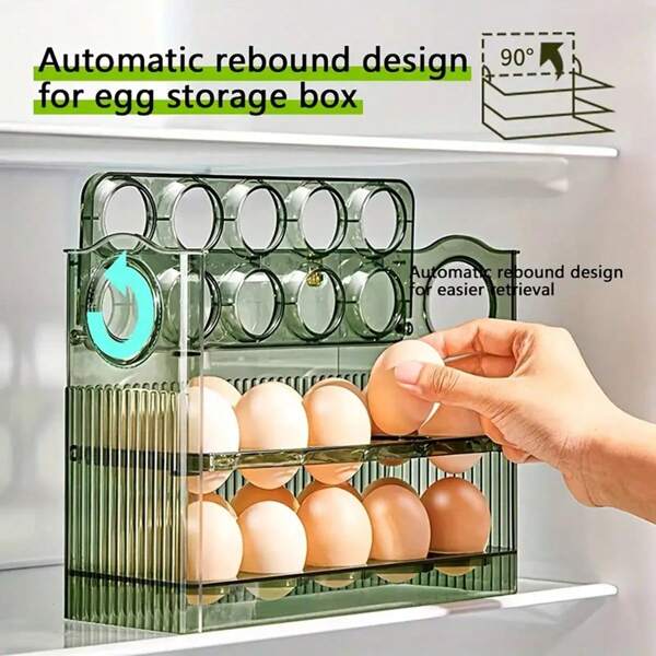 Caja de almacenamiento automática para huevos con giro - Montaje sencillo en el refrigerador, frescura superior, organizador ordenado para una solución de almacenamiento sin caos en la cocina