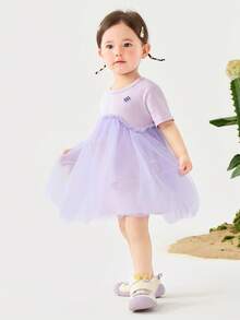 mini bala Mesh Dress Girls' Baby Skin-Friendly Breathable Sweet 2025 New - Pink Purple - View 2