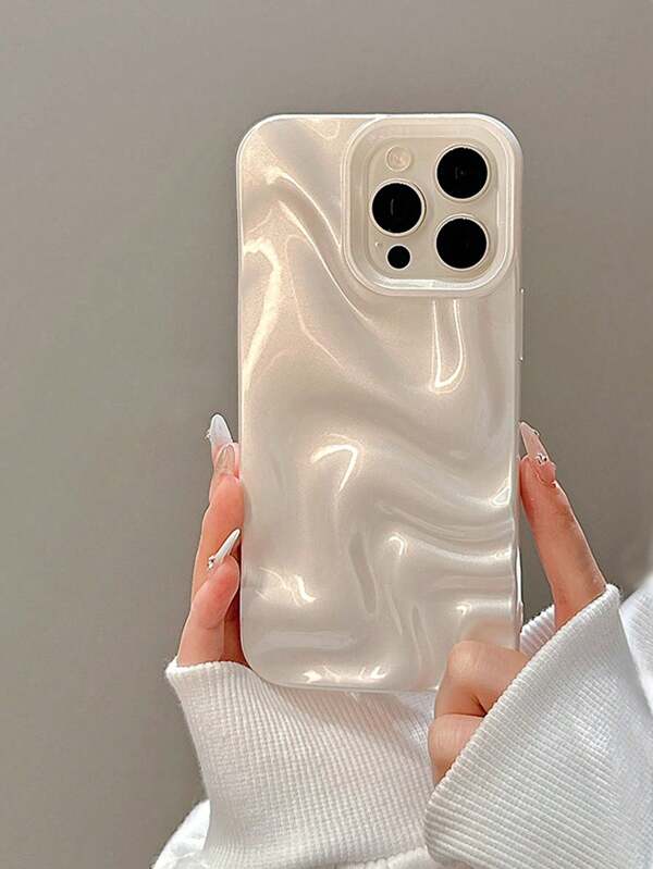 1pc Premium Minimalist Faux Pearl White Wavy Pattern Soft Phone Case Compatible With IPhone 16 Pro Max/16/16 Pro/16 Plus/15/15 Pro Max/15 Pro/11/12/13/14 Pro Max/11 Pro/11 Pro Max/12 Pro/12 Pro Max/13 Pro/13 Pro Max/14 Pro/14 Pro Max/16 Pro Max/16/16 Pro/16 Plus/12 Mini/13 Mini, Simple & Creative Design