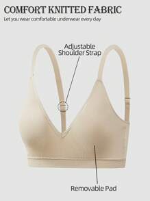Sujetador sin costuras con efecto push-up para mujeres, sujetador deportivo inalámbrico de espalda sexy, sujetador de punto acanalado acolchado, ropa interior sólida con tirantes ajustables, sujetador básico y cómodo y transpirable