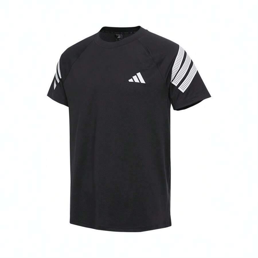 Adidas 2025 Men's GYM+ 3S T-Shirt Knitted Collarless Short TJW9729 - Black - View 1