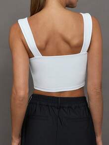 Yefecy Top corto básico de mujer unicolor, top sin mangas elástico casual, top casual de uso diario, ropa de mujer - Blanco - Ver 3