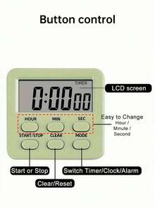 1pc Multi-Functional Digital Kitchen Timer With Alarm Clock - Countdown/24-Hour Display, Memory Function, Large LCD Screen, Magnetic/Stand Installation, Suitable For Cooking, Baking, Study And Fitness, Batteries Not Included - Green - View 6