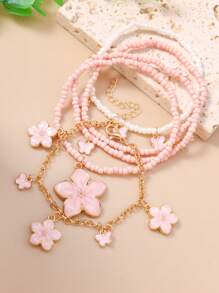 5pcs Set Cute Butterfly Floral Beaded Bracelets For Women, Everyday Wear