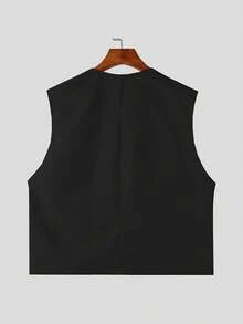 INCERUN Men V-Neck Buttons Sleeveless Tank Tops Vest Shorts Pants Summer Holiday Casual 2PCS Sets Outfits - màu đen - Xem 6
