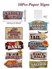 10pcs Western Cowboy Theme Party Directional Road Sign Party Decorations, Western Cowboy Paper Signs For Western Cowboy Theme Party Supplies, Waterproof Large Western Cowboy Theme Sign With Stakes, Western Cowboy Direction Signpost Western Cowboy Direction Arrow Courtyard Sign, Western Cowboy Theme Party Room Wall Background Decoration, Western Cowboy Sign Cutouts, Western Cowboy Party Supplies