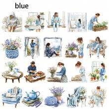 1 Pack Retro Blue Girl Cozy Home Reading Series Stickers For Journaling, DIY Scrapbooking, Album Decoration, School Craft Supplies - Blue - View 2