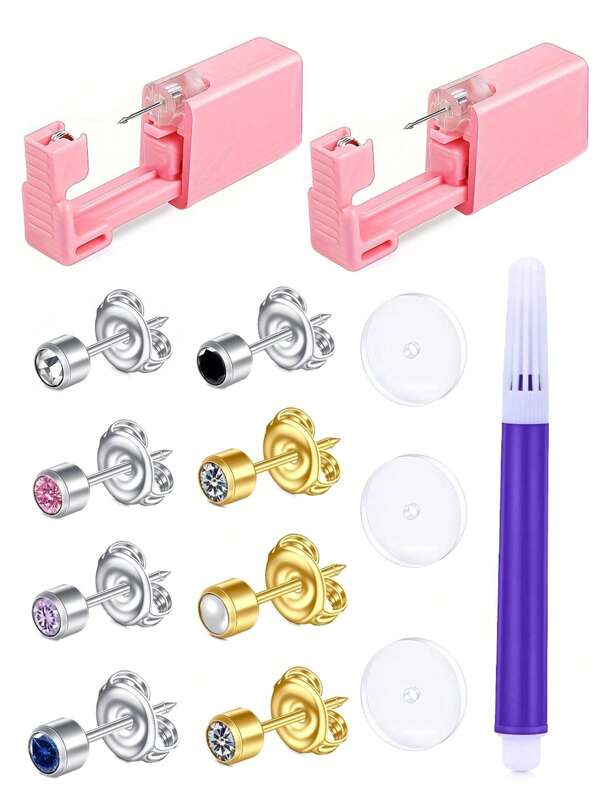7PCS Disposable Painless Ear Piercing Kits No Pain Safety Puncture Tools Stud Gun With Piercing Healing Silicone Discs Earring Piercer Tool Body Jewelry Accessories