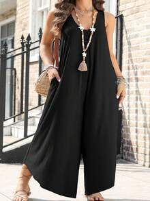 Plus Size Women V-Neck Asymmetrical Hem Jumpsuit