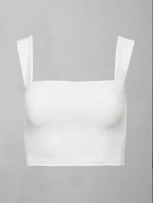 Yefecy Top corto básico de mujer unicolor, top sin mangas elástico casual, top casual de uso diario, ropa de mujer - Blanco - Ver 9