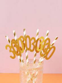 10pcs Birthday Disposable Paper Straws, Birthday Party Tableware Decoration Straws, Birthday Decoration Room Decoration Disposable Tableware Disposable Straws, Home Holiday Party Kitchen Decoration, 30th Birthday Decoration, 40th Birthday Decoration, 50th Birthday Decoration, Birthday Gift Party Favor