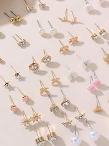 NAIZHU Set de 30 piezas de aretes de estilo lindo y dulce de moda en colores variados, adecuados para adolescentes - Multicolor - Ver 3