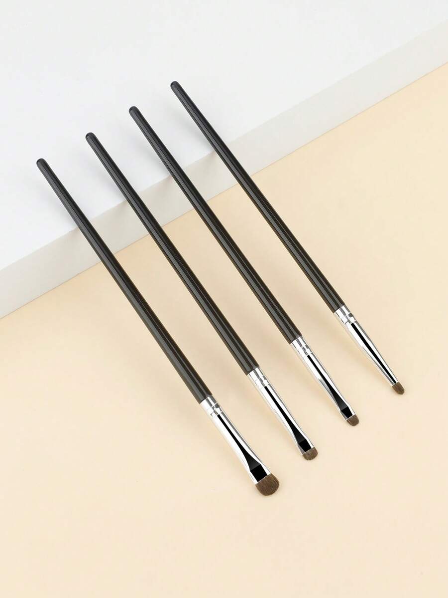 4pcs Black Small Precise Eyeshadow Makeup Brushes, Pointed Tapered Eyeshadow Blending Cosmetic Tools - Black - View 1